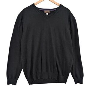 Thomas Dean Merino Wool Sweater Mens Black V Neck Pullover Made In Italy Size XL